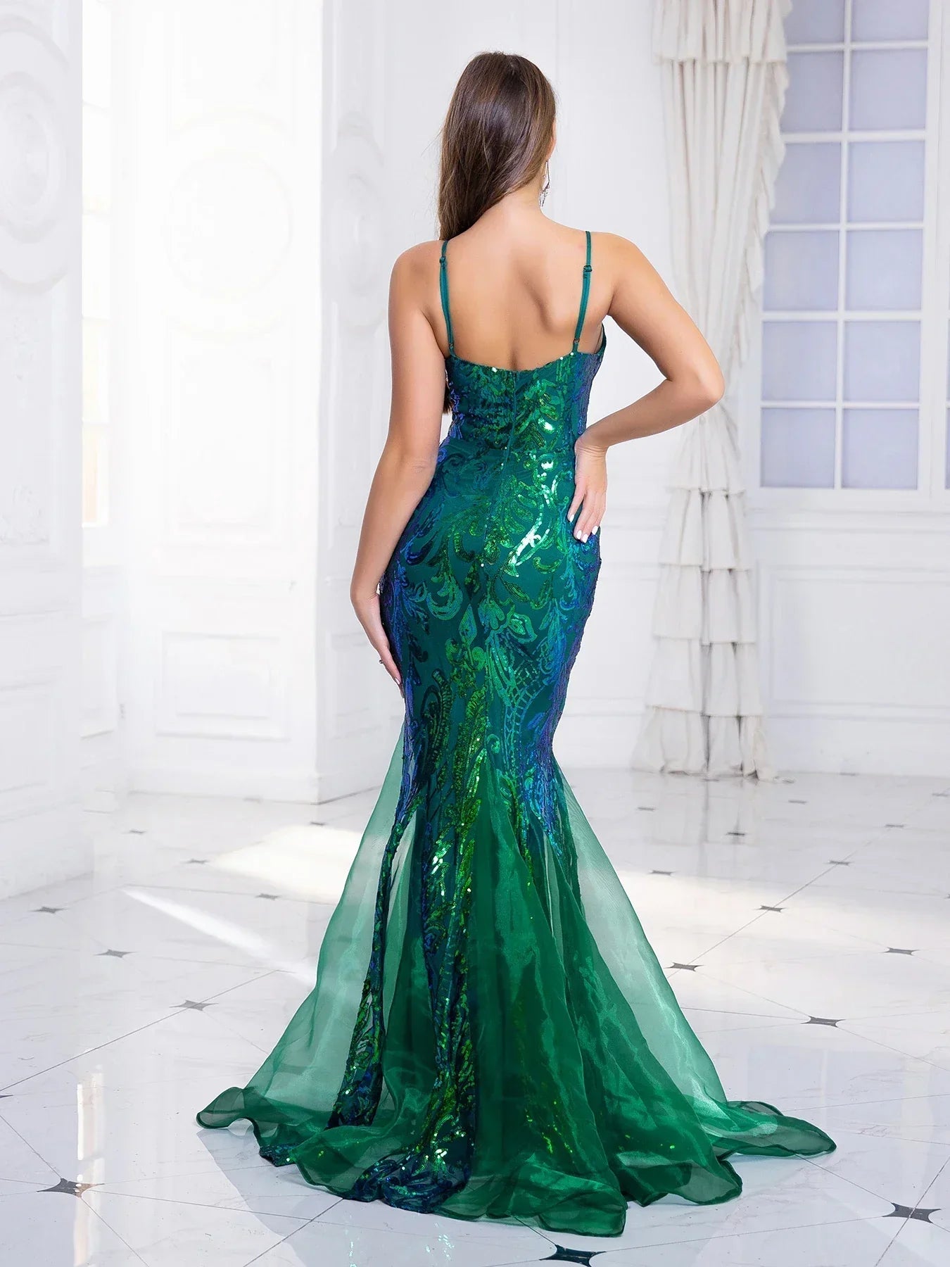 Padded V-Neck Sequin Party Dress