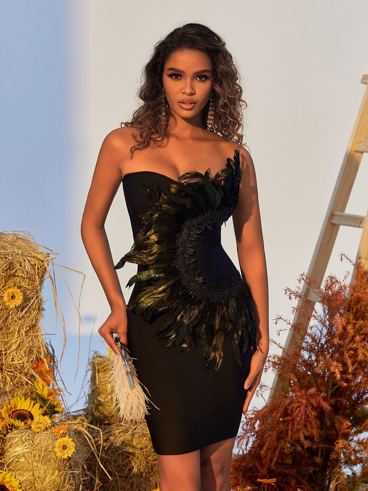 Feather Bandage Mini Dress