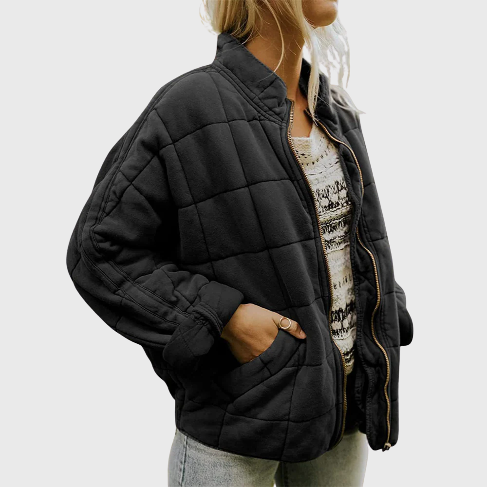 Stand Collar Box Quilted Zip Front Jacket 2