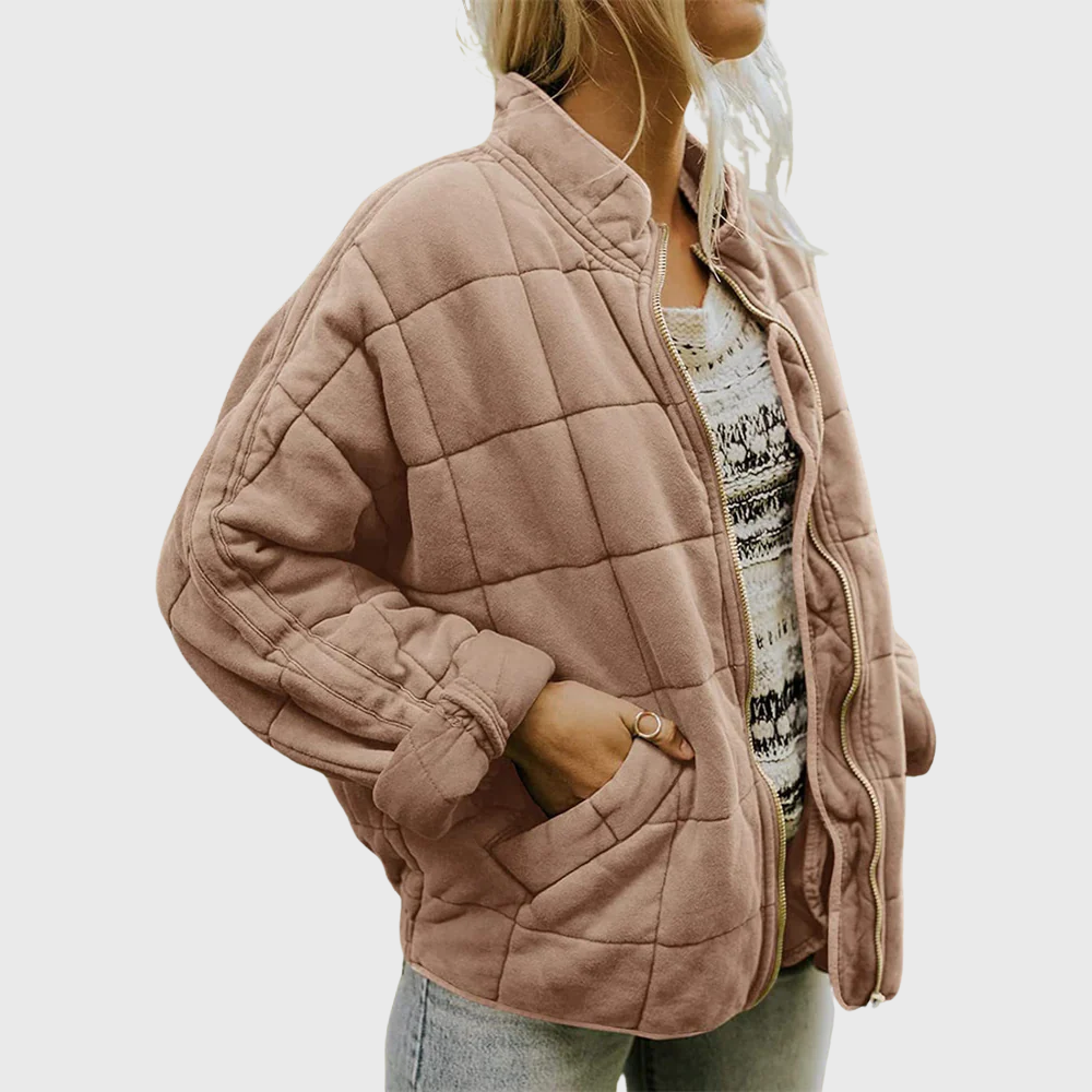 Stand Collar Box Quilted Zip Front Jacket 4