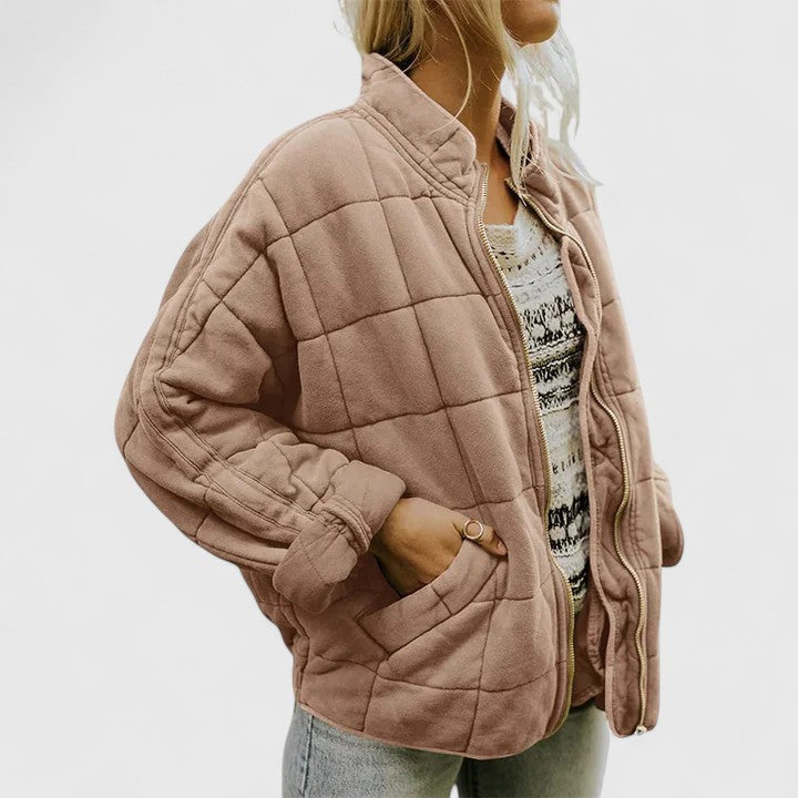Stand Collar Quilted Zip Front Long Sleeve Bomber Jacket 4