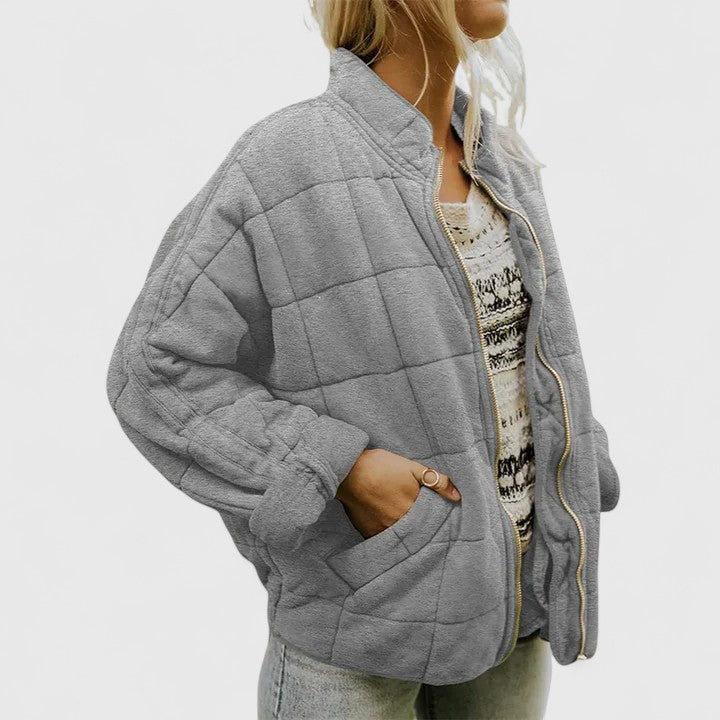 Stand Collar Quilted Zip Front Long Sleeve Bomber Jacket 5