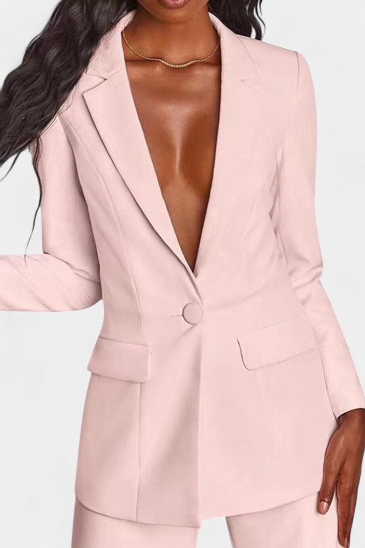 Peak Lapel Single Button Blazer and Wide-Leg Trouser Set 3