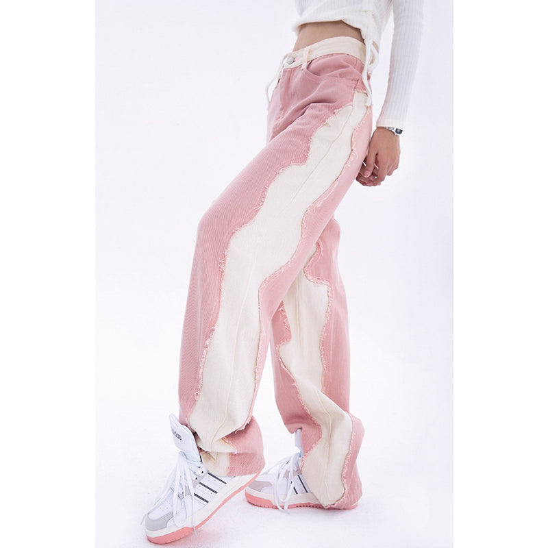 Hip Hop Street Style Pink White Baggy Jeans