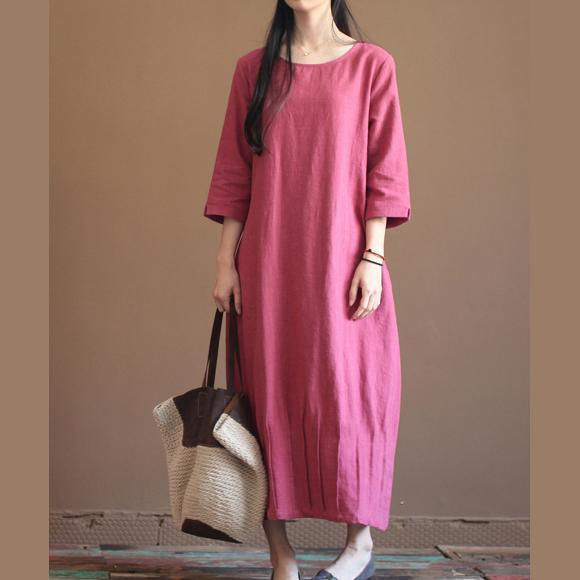 Pink New linen maxi dresses long sleeve spring caftan dress