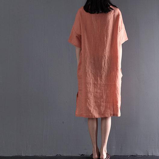 Pink plus size sundress linen summer maxi dresses travel clothing