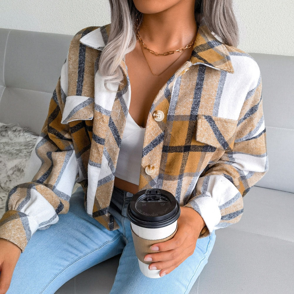Plaid Vintage Pockets Oversized Jacket