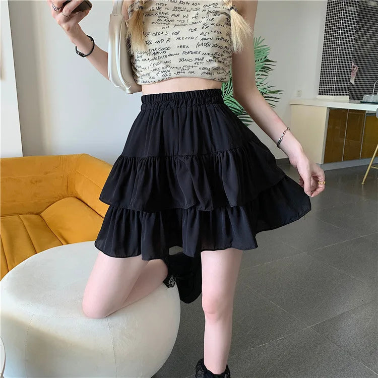 Pleated Aline White Ruffles Sweet Hottie Preppy Summer Mini Skirt