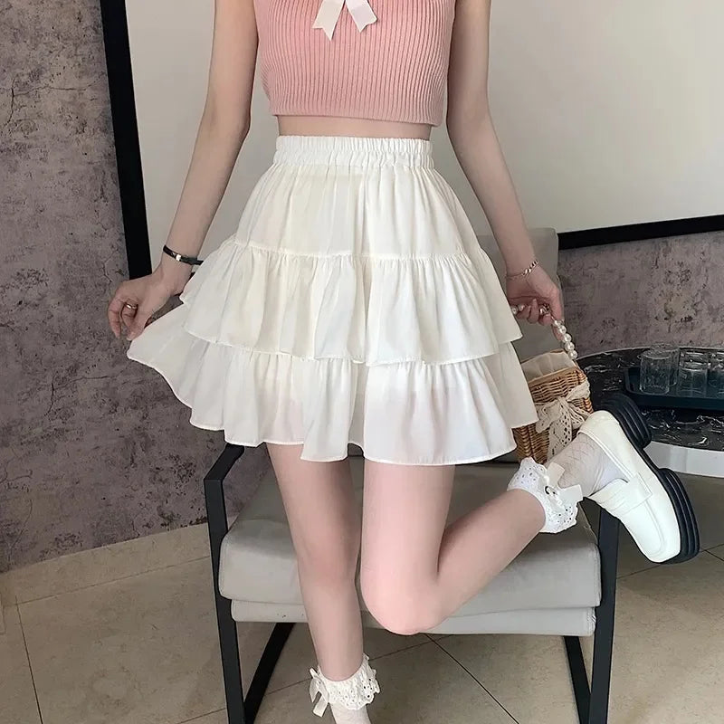 Pleated Aline White Ruffles Sweet Hottie Preppy Summer Mini Skirt