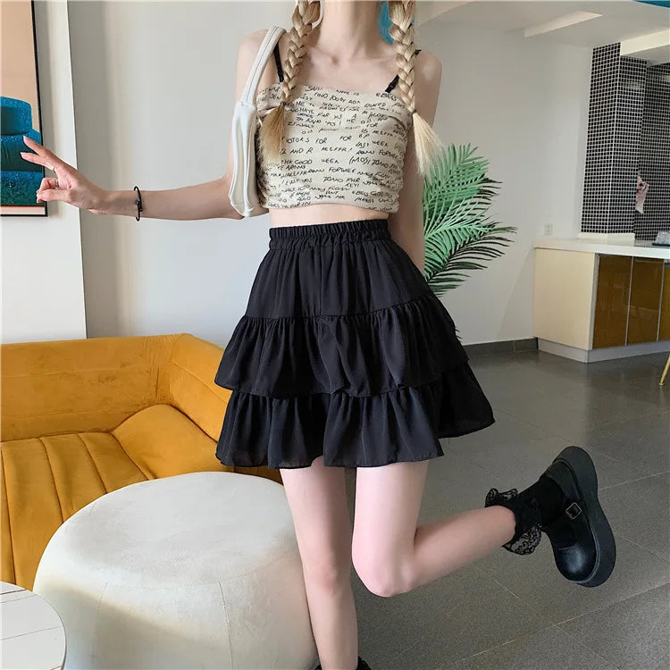 Pleated Aline White Ruffles Sweet Hottie Preppy Summer Mini Skirt