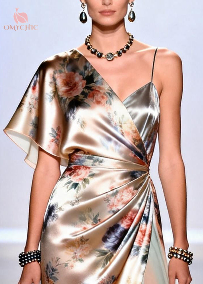 Plus Size Apricot Asymmetrical Patchwork Chiffon Holiday Dress Summer