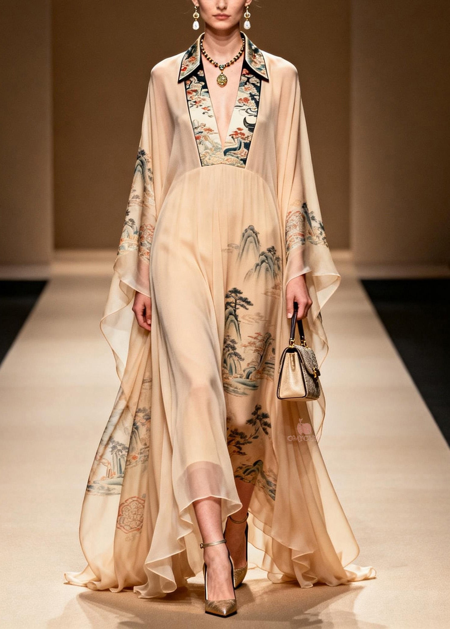 Plus Size Asymmetrical Print Patchwork Chiffon Dress Spring