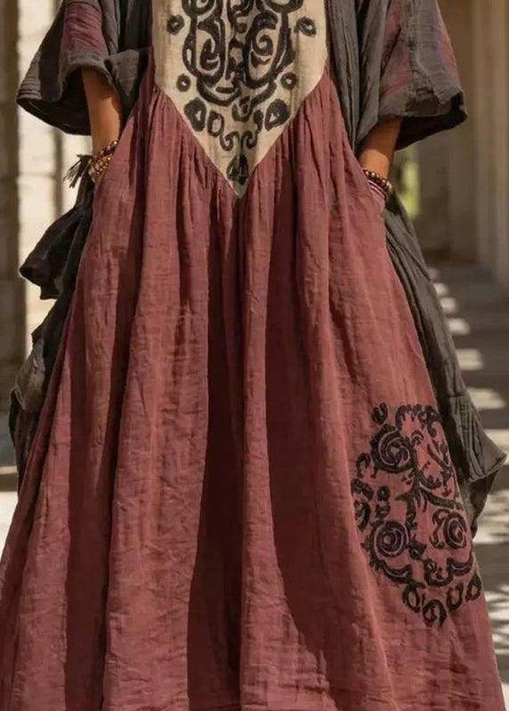 Plus Size Coffee Print Cardigans And Long Dress Two Pieces Set Summer