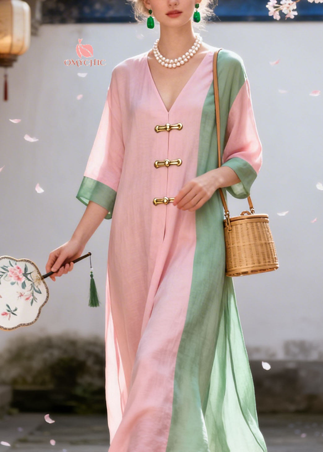 Plus Size Colorblock V Neck Patchwork Cotton Dress Summer
