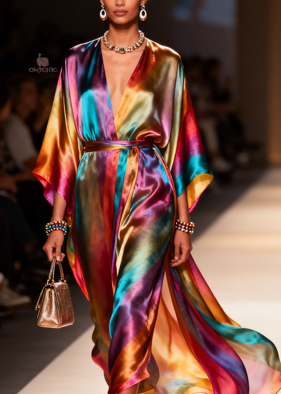 Plus Size V Neck Side Open Silk Holiday Dress Summer
