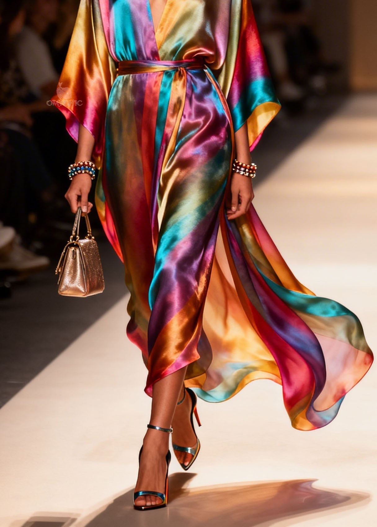 Plus Size V Neck Side Open Silk Holiday Dress Summer