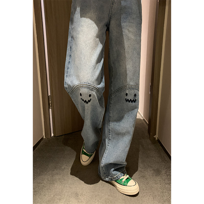 Cute Emoji Face Wide Leg Personalized Jeans