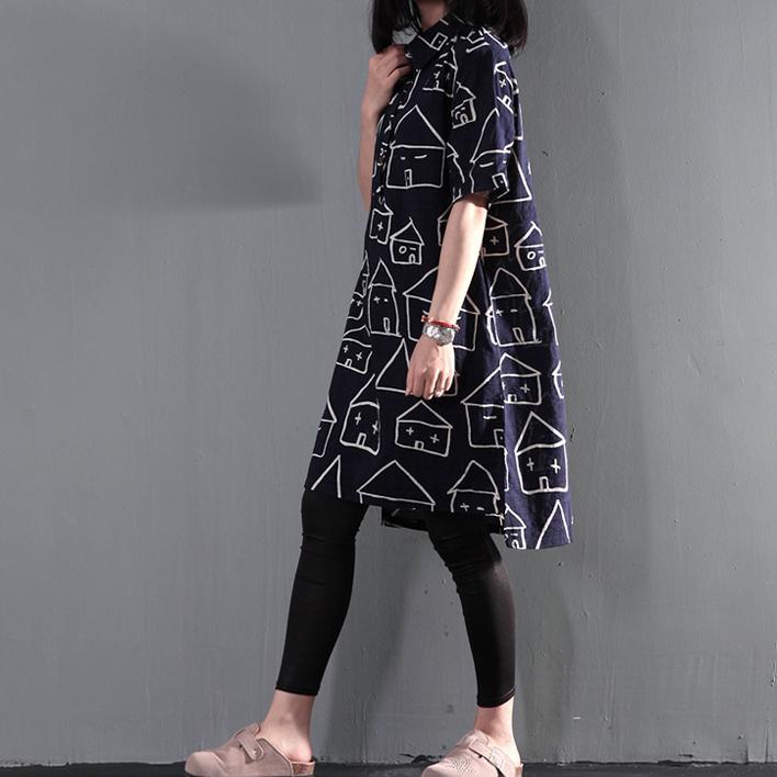 Plus size navy print summer dress oversize shift dresses sundress sweet house