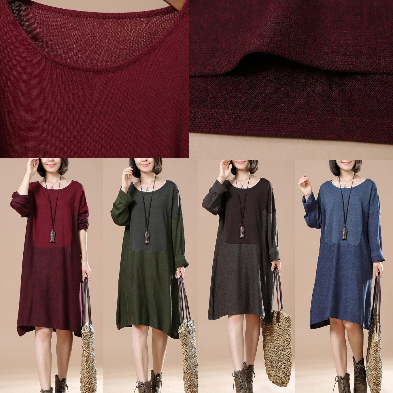 Plus size pullover sweaters long knit dresses burgundy