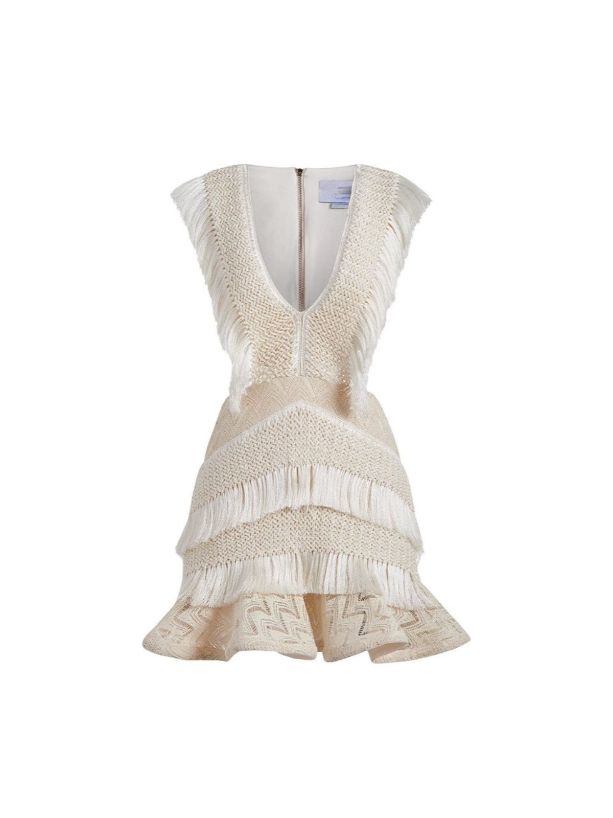 V Neck Fringe Cutout Knitted Mini Dress