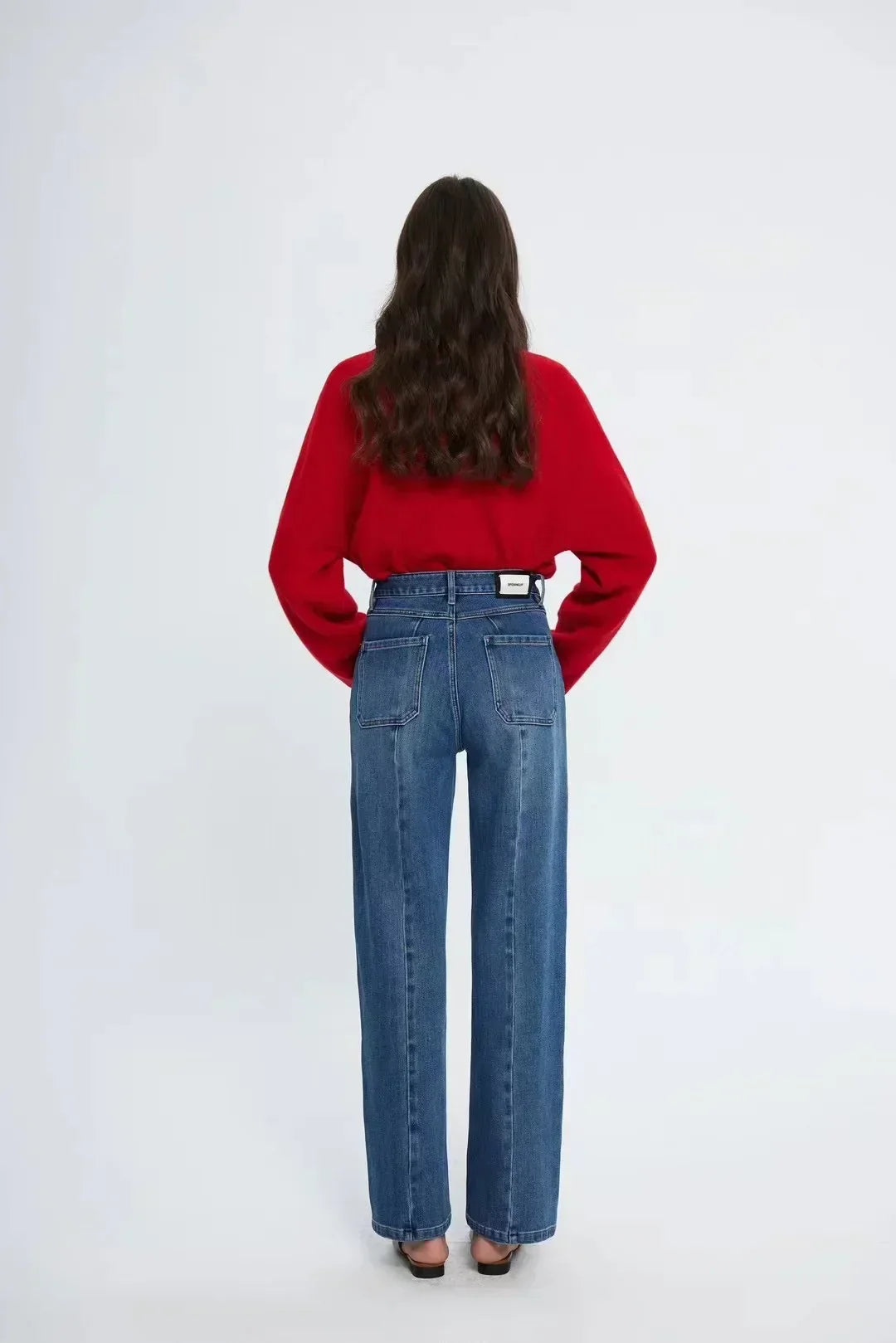 Pockets Women Temperament High Waist Straight Denim Pant Females Vintage Simple Streetwear Washed Chic New Jean