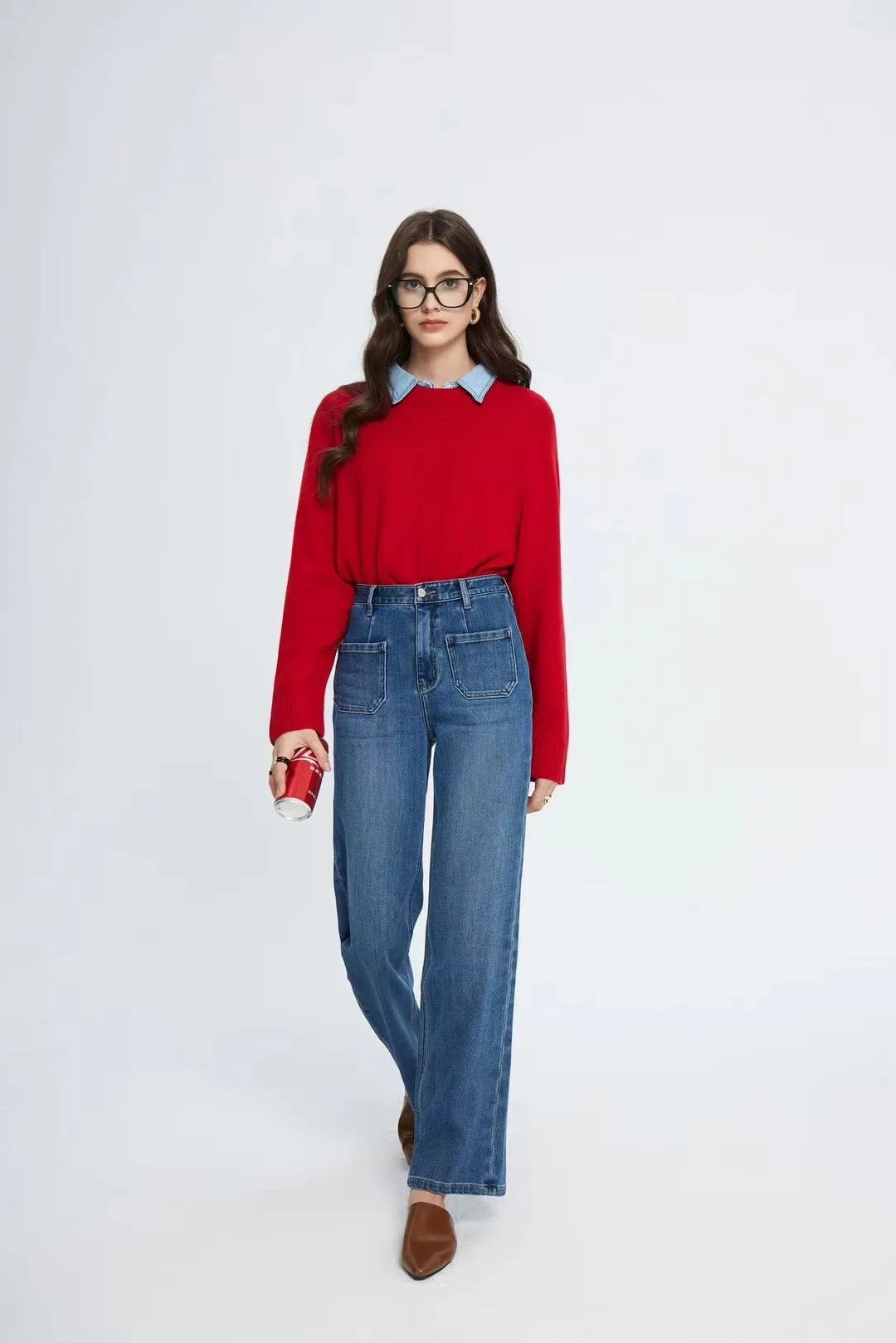 Pockets Women Temperament High Waist Straight Denim Pant Females Vintage Simple Streetwear Washed Chic New Jean