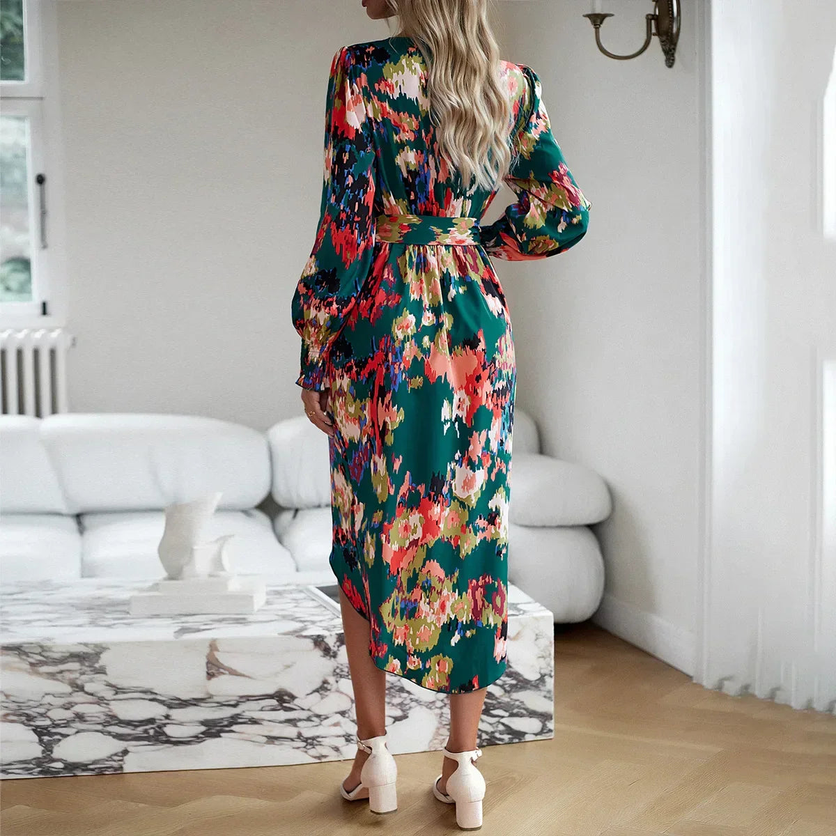 Elegant V-neck Long Boho Printed Dress