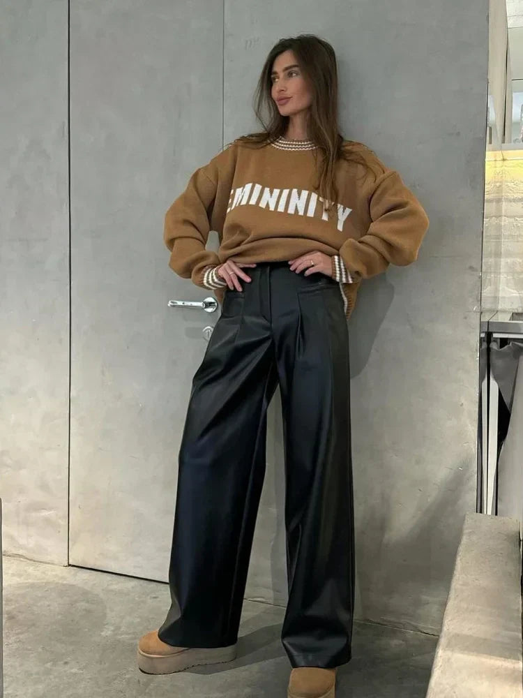 Printed Striped Cozy Stylish Loose Round Neck Comfortable Trendy Autumn Sweater