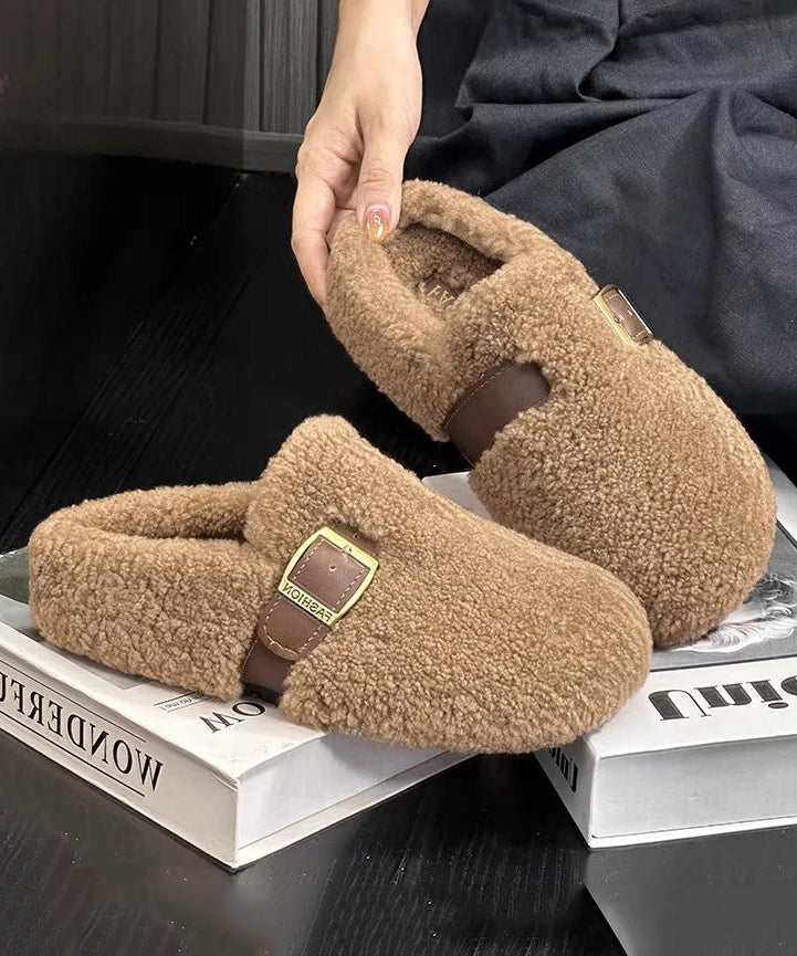 Faux Shearling Buckle Strap Closed Toe Mule Slippers 4