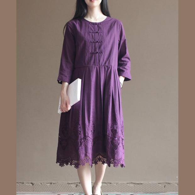 Purple lace patchwork cotton dresses plus size maxi dresses elegant design