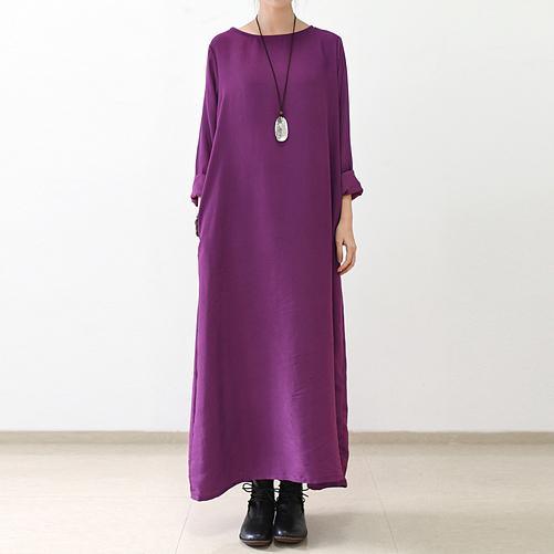 Purple silk dresses long sleeve maxi dress elegant fall winter dresses