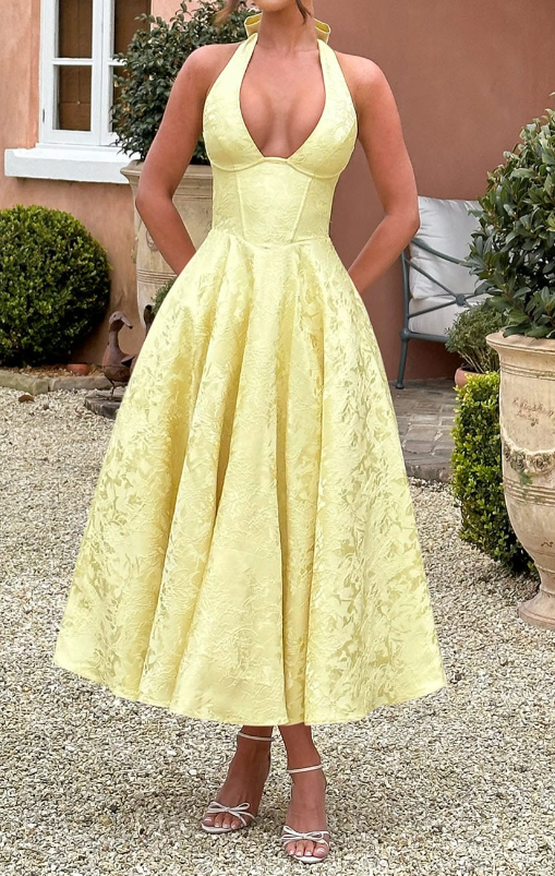 Lemon Yellow Jacquard Dress