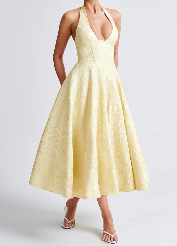 Lemon Yellow Jacquard Dress