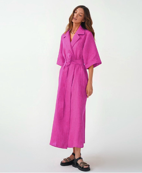 Women’s Casual Loose Half Sleeve Cotton Linen Office Blazers Dress L / Green Dresses