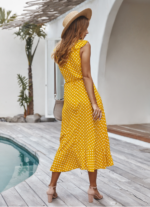 Spaghetti Strap Dress - Medium Long Dot Pattern S / Blue Dresses