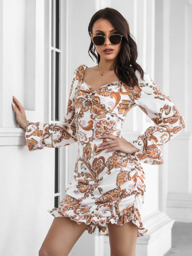 Ruffled Skirt With Printed Word Collar S / Orange