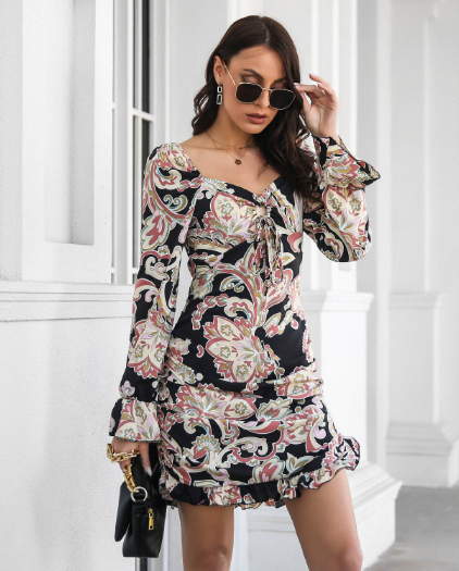 Ruffled Skirt With Printed Word Collar L / Green