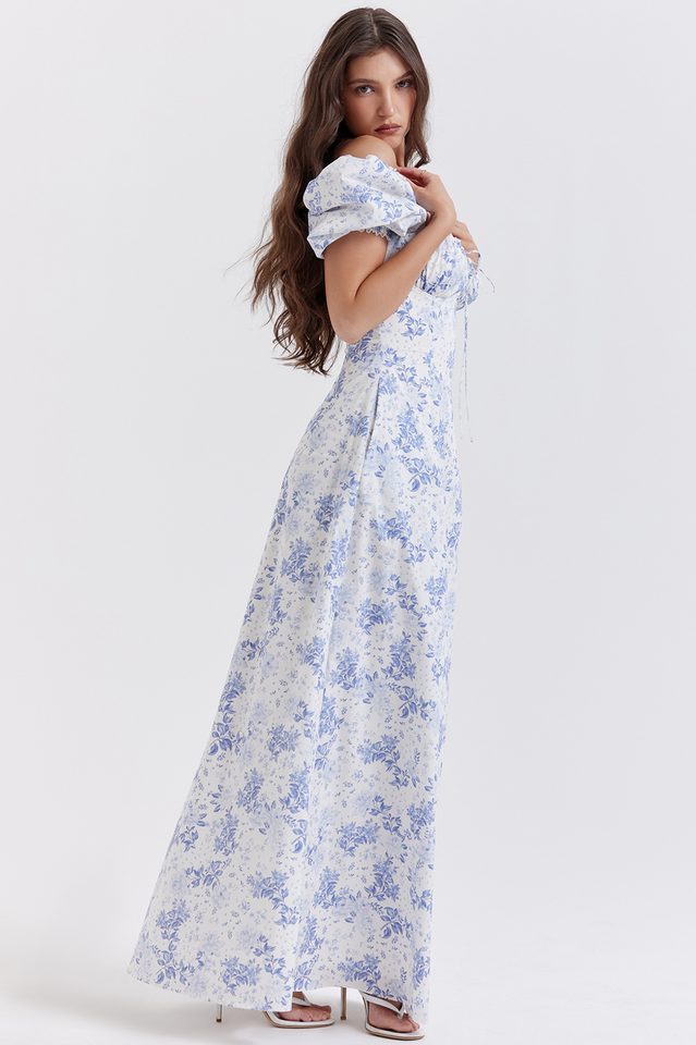 Felizia Blue Print Puff Sleeve Sundress