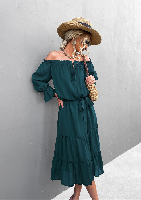 Elegant Lace-Up One-Shoulder Long Dress Xl / Black