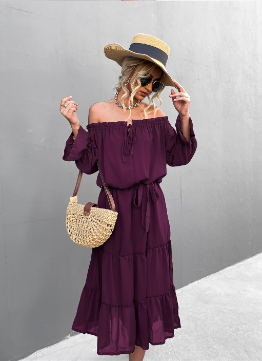 Elegant Lace-Up One-Shoulder Long Dress S / Black