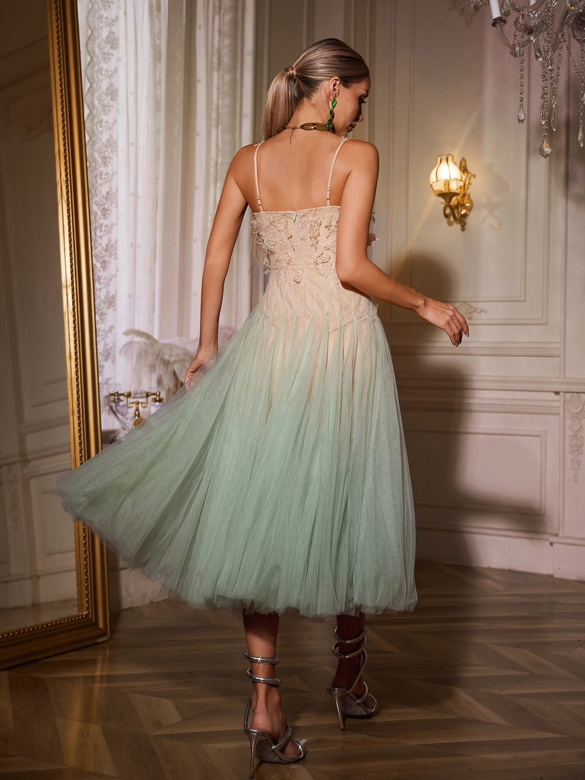 Spaghetti Ombre Lace Midi Dress