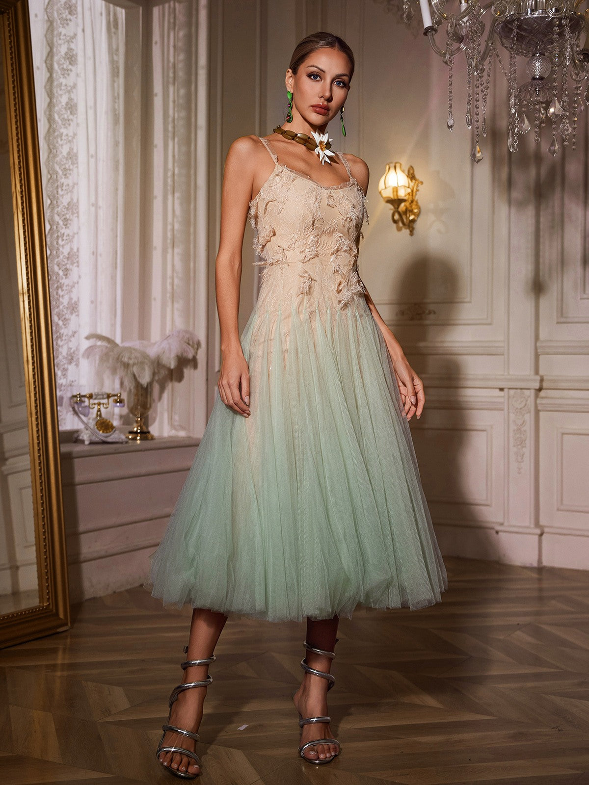 Spaghetti Ombre Lace Midi Dress