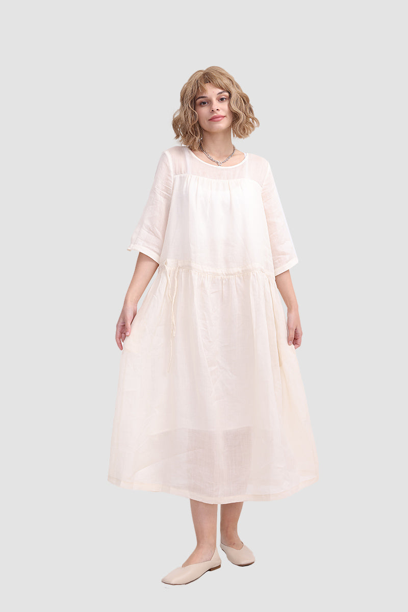 Ramona Dress In Ramie Fabric Off-White / S Midi Dresses