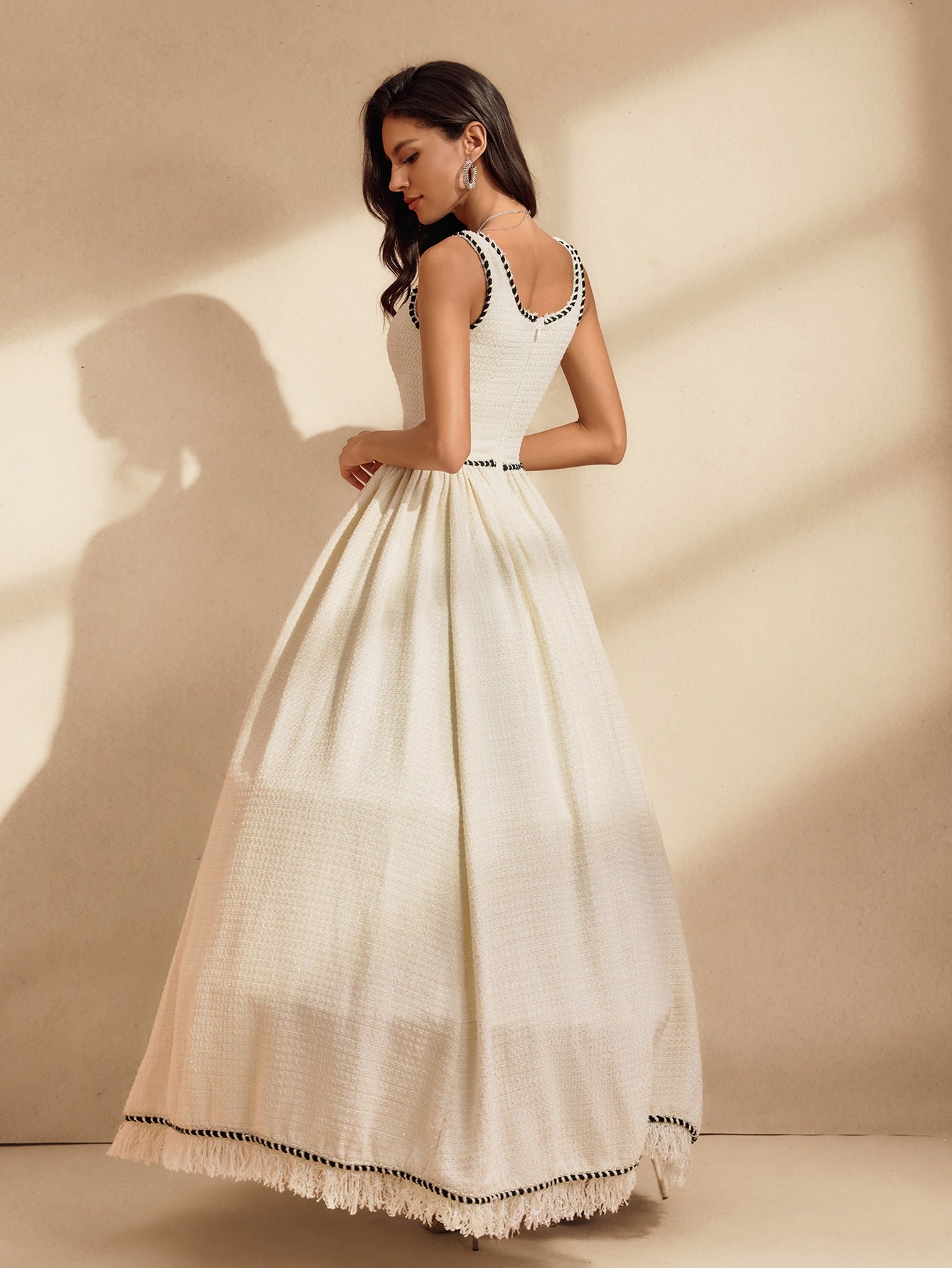 Spaghetti Fringe Bubble Maxi Dress With Crinoline