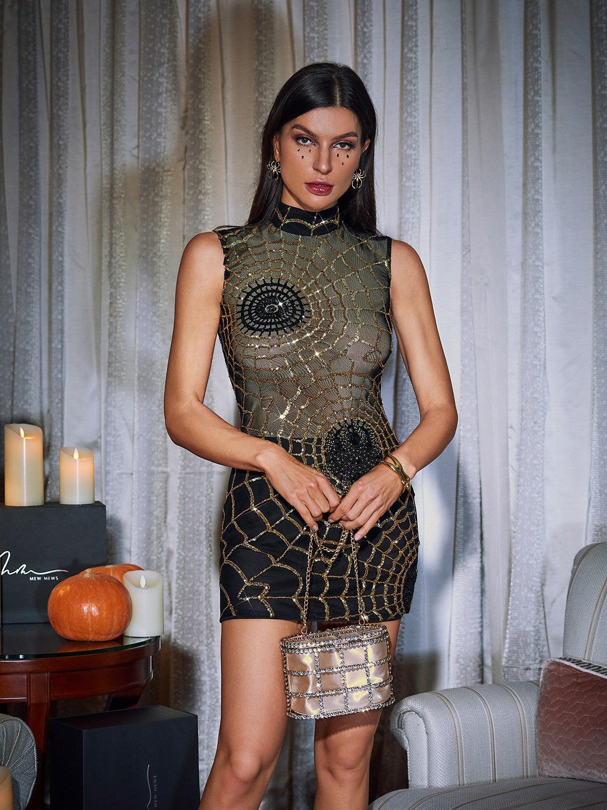Sequin Cobweb Mini Dress