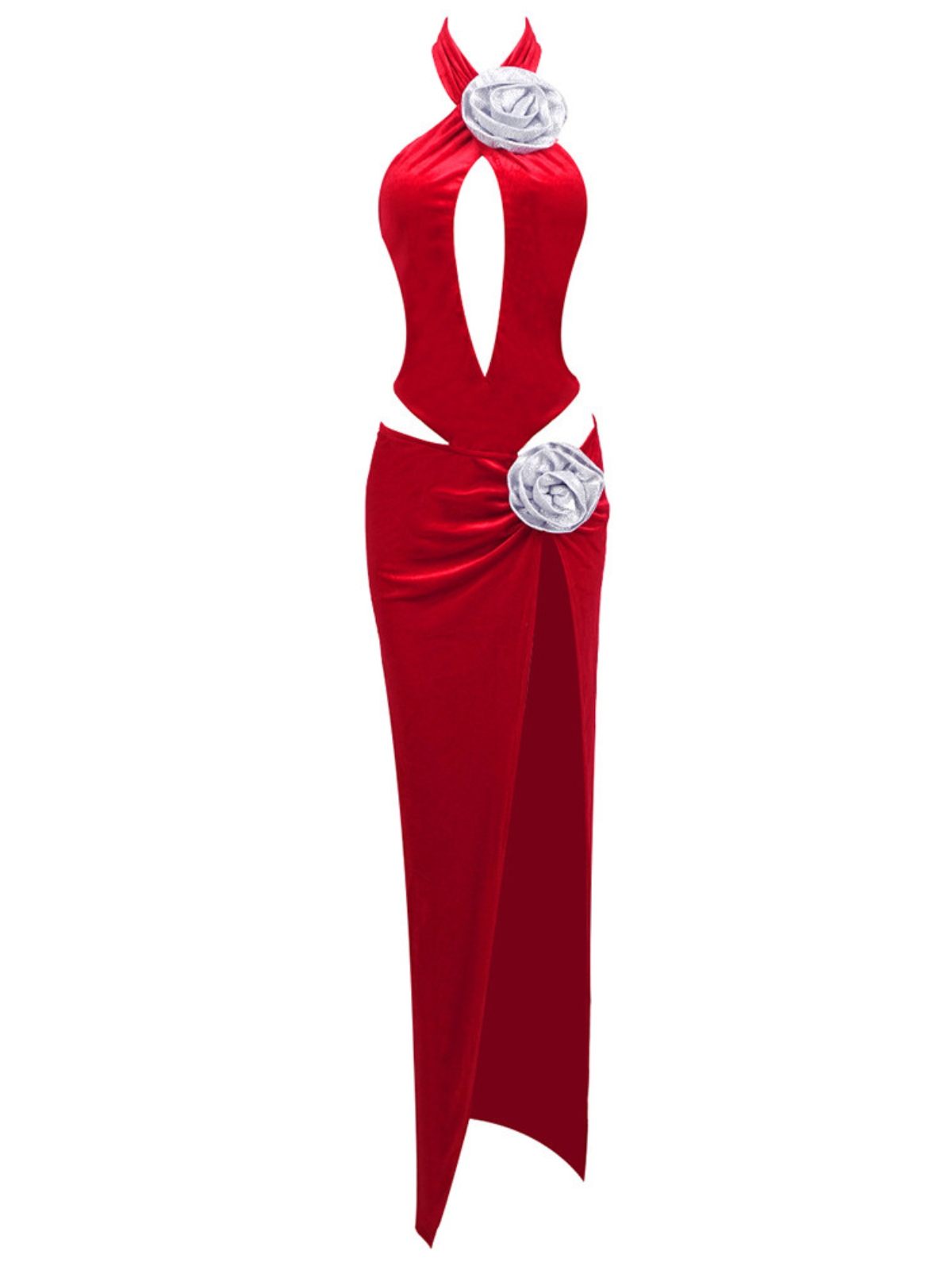 Halterneck Flower Cutout Split Dress