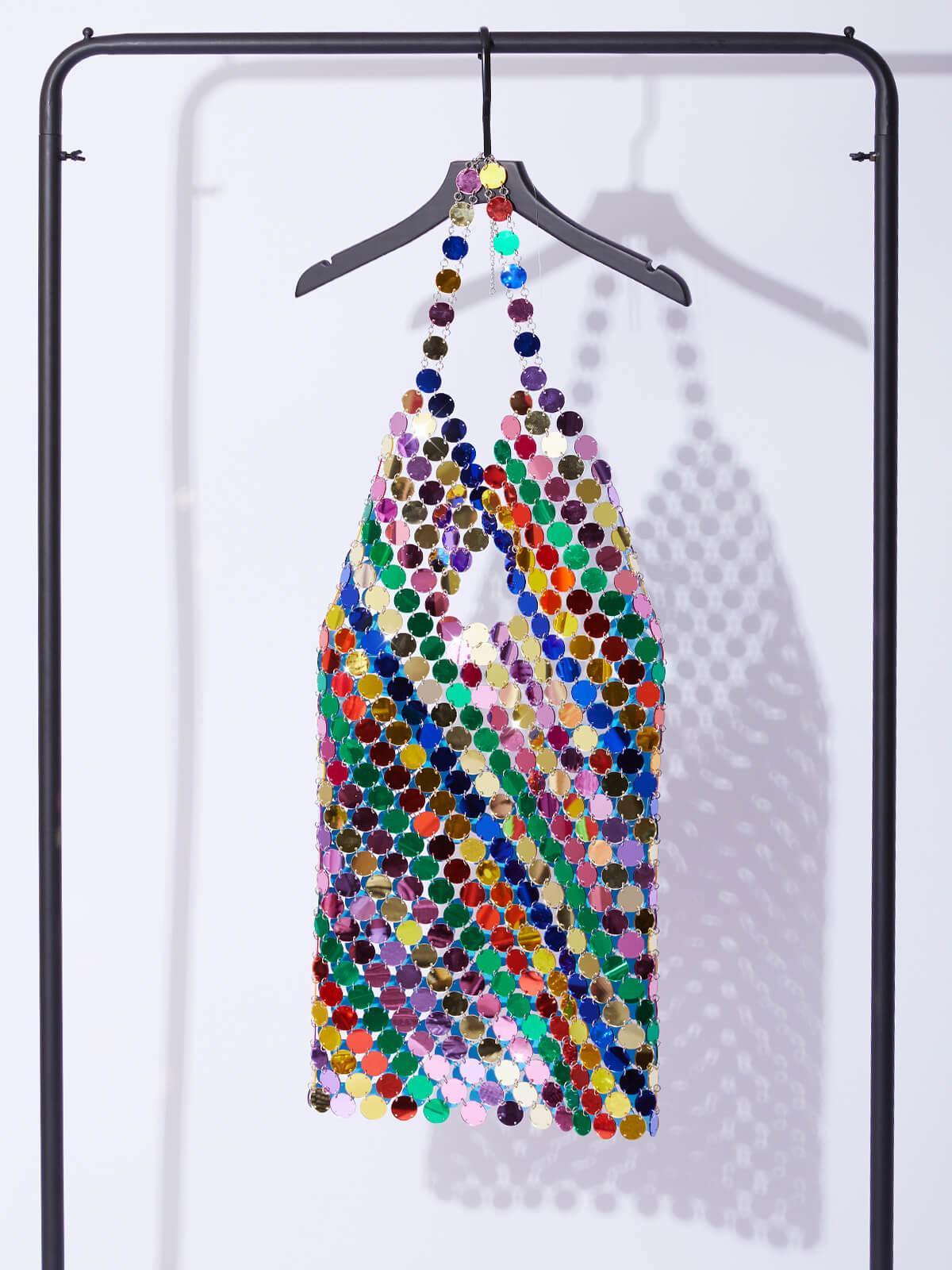 Halter Neck Sequin Disc Chainmail Cutout Bodycon Mini Dress