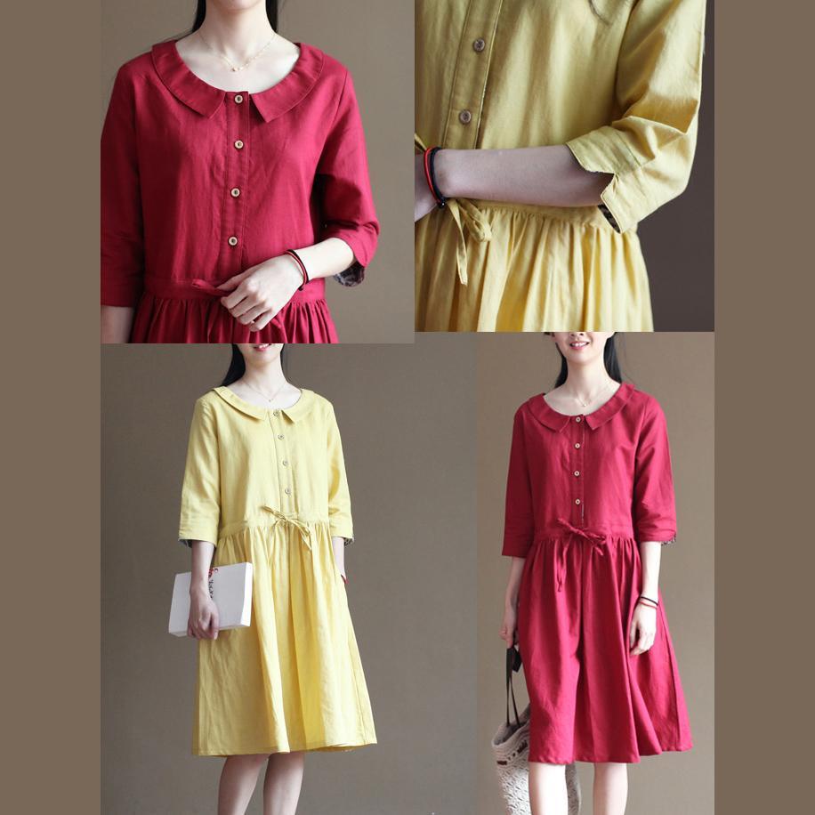 Red linen sundress half sleeve fit flare dresses