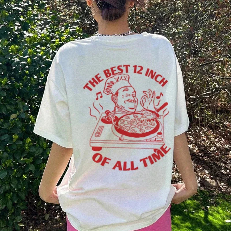 Retro Pizza Vinyl Record T-shirt WHITE / S t-shirt-250223