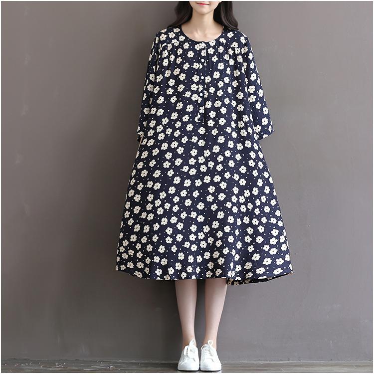 Retro Daisy Print Oversize Cotton Dresses Half Sleeve Cotton Sundress Traveling Dresses Plus Size ( Limited Stock)